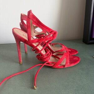 Stuart Weitzman Vibrant Red Lace-Up Heels